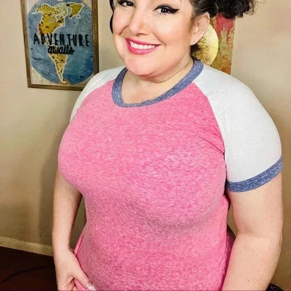 🤑 red blue white baseball style short sleeve top - Picture 1 of 7